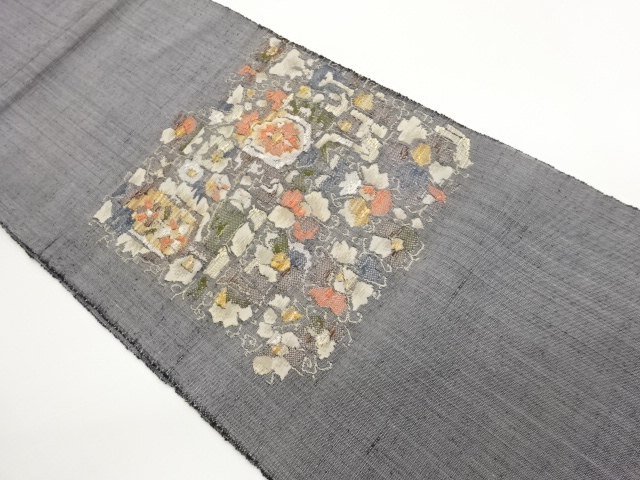 JAPANESE NAGOYA OBI / TSUMUGI / WOVEN ABSTRACT FLOWER ARABESQUE